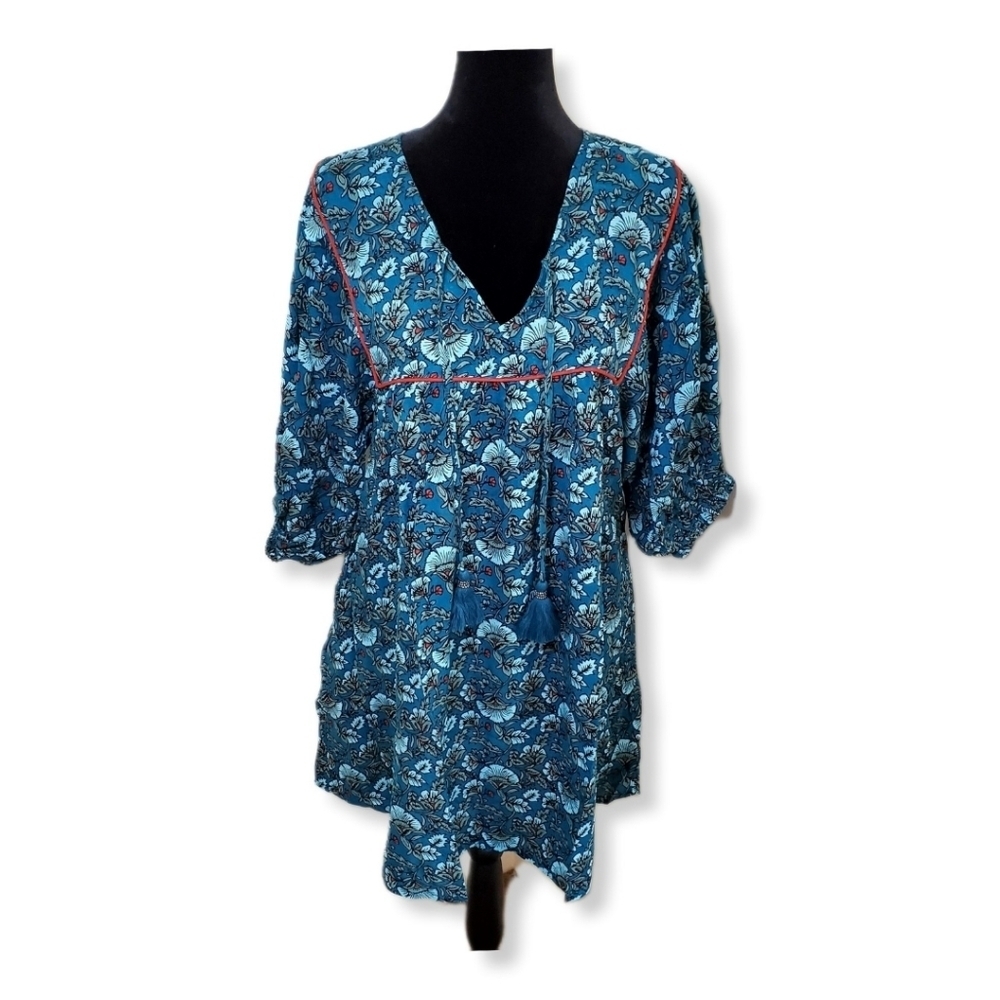 NWT Band of the Free Mallory Teal Floral Babydoll Mini Dress Sz XS